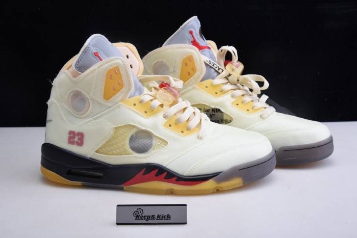off white x air jordan 5 sail red dh8565-100