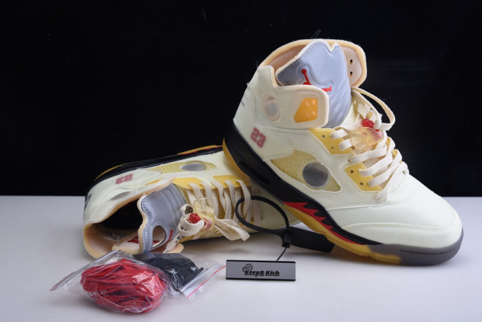 off white x air jordan 5 sail red dh8565-100